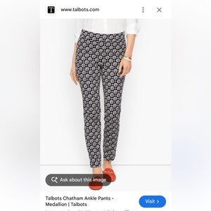 Talbots Black and White Floral Chatham Ankle Pants | Size 12